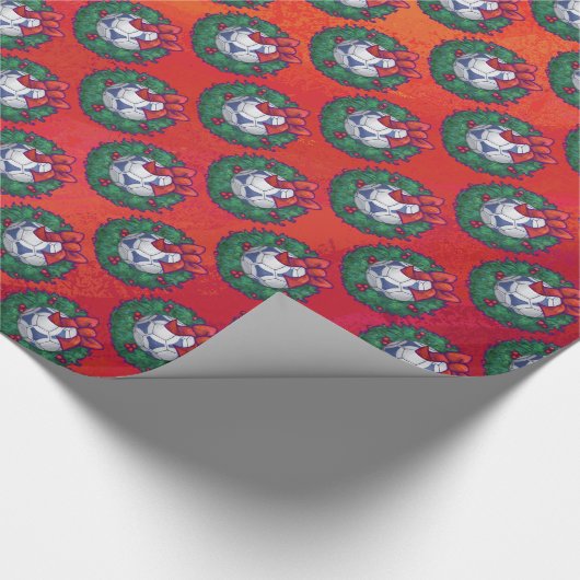 Festive Blue, White Voetbal Pattern op Red Cadeaupapier (Hoek)