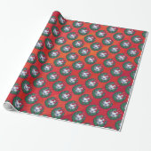 Festive Blue, White Voetbal Pattern op Red Cadeaupapier (Uitgerold)
