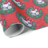 Festive Blue, White Voetbal Pattern op Red Cadeaupapier (Rol Hoek)