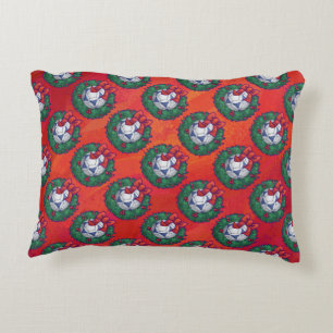 Festive Blue, White Voetbal Pattern op Red Decoratief Kussen