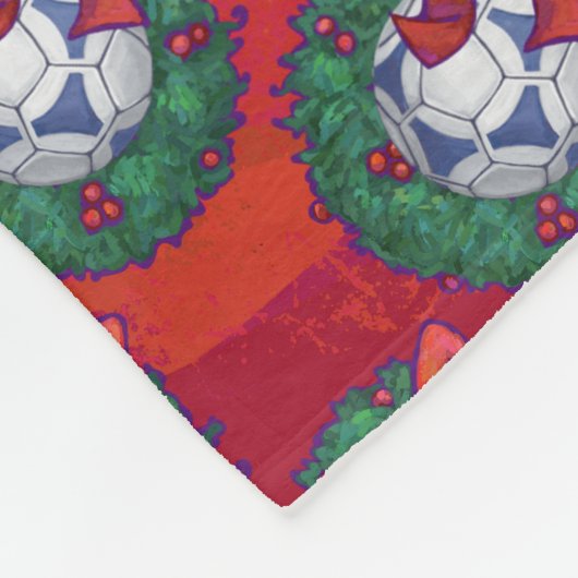 Festive Blue, White Voetbal Pattern op Red Fleece Deken (Hoek)