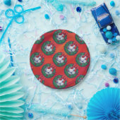 Festive Blue, White Voetbal Pattern op Red Papieren Bordje (Feest)