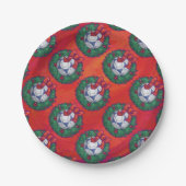 Festive Blue, White Voetbal Pattern op Red Papieren Bordje (Voorkant)