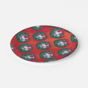 Festive Blue, White Voetbal Pattern op Red Papieren Bordje