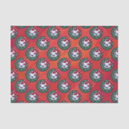 Festive Blue, White Voetbal Pattern op Red Tissuepapier (Voorkant)