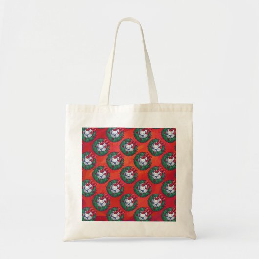Festive Blue, White Voetbal Pattern op Red Tote Bag (Voorkant)