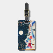 Festive Blue Winter Snow Village Bagagelabel (Voorkant verticaal)