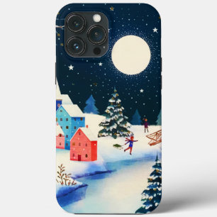 Festive Blue Winter Snow Village Case-Mate iPhone Case