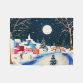 Festive Blue Winter Snow Village Fleece Deken (Voorkant (Horizontaal))