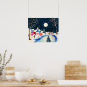 Festive Blue Winter Snow Village Poster (Keuken)