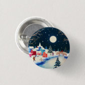 Festive Blue Winter Snow Village Ronde Button 3,2 Cm (Voorkant /achterkant)