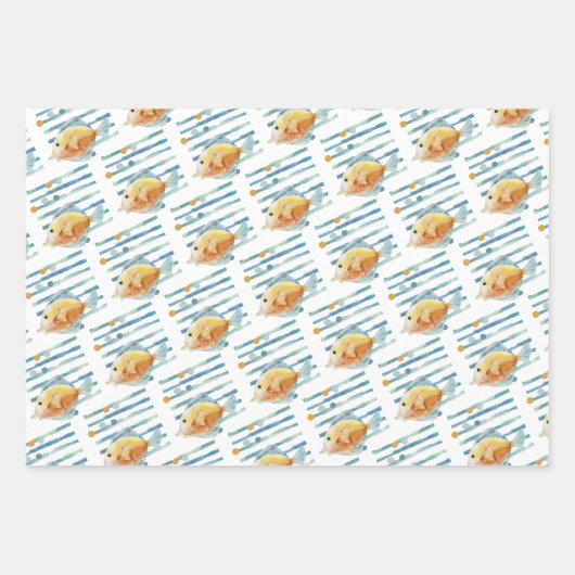 Festive Blue & Yellow Tropical Fish gecoördineerd Inpakpapier Vel (Voorkant)