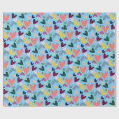 Festive Blush Red Pink Blue Green Heart Patroon Cadeaupapier (Vlak)
