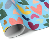 Festive Blush Red Pink Blue Green Heart Patroon Cadeaupapier (Rol Hoek)