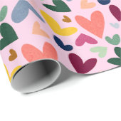 Festive Blush Red Pink Blue Green Heart Patroon Cadeaupapier (Rol Hoek)