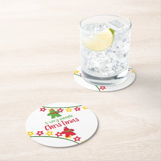 Festive Board Game Meeple Kerstmis Ronde Kartonnen Onderzetter (Insitu)