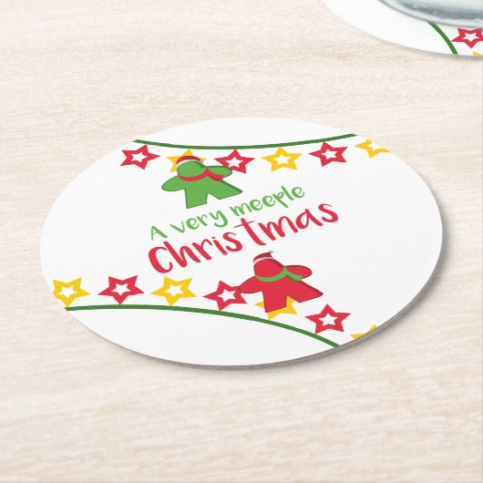 Festive Board Game Meeple Kerstmis Ronde Kartonnen Onderzetter (Gebogen)