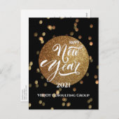 Festive Bokeh Gold Confetti Elegant Black Business Feestdagenkaart (Voorkant / Achterkant)