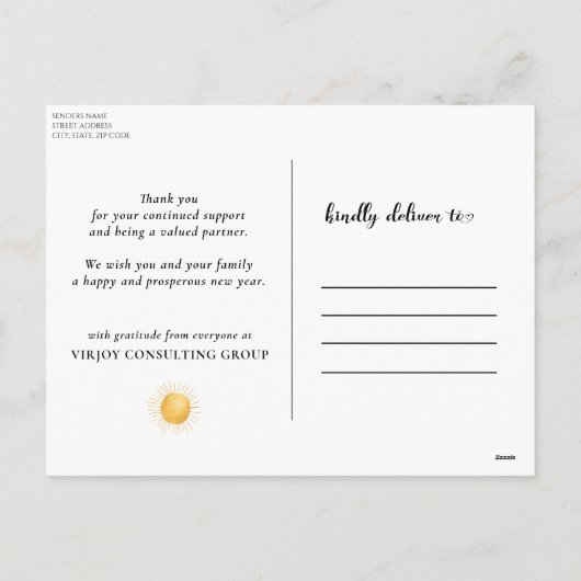 Festive Bokeh Gold Confetti Elegant Black Business Feestdagenkaart (Achterkant)