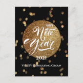 Festive Bokeh Gold Confetti Elegant Black Business Feestdagenkaart (Voorkant)