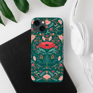 Festive Bontanical Floral Folk Art Forest Green Case-Mate iPhone Case