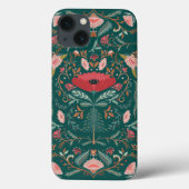 Festive Bontanical Floral Folk Art Forest Green Case-Mate iPhone Case (Achterkant)