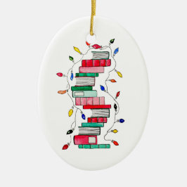 Festive Book Stack Keramisch Ornament