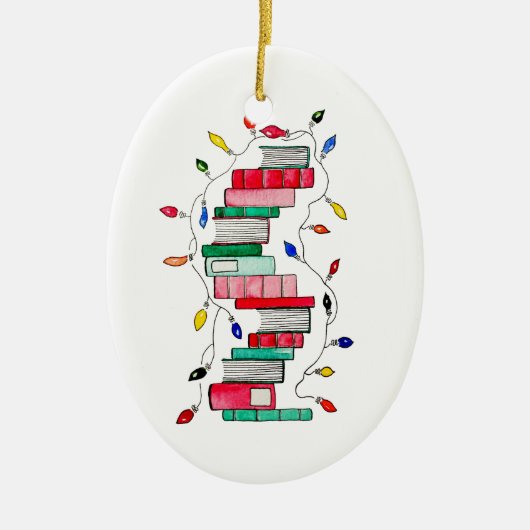 Festive Book Stack Keramisch Ornament (Voorkant)