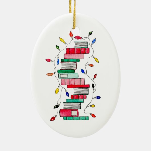 Festive Book Stack Keramisch Ornament (Achterkant)