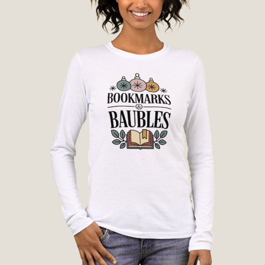 Festive Bookmarks & Baubles Christmas Tri-Blend Shirt (Voorkant volledig)