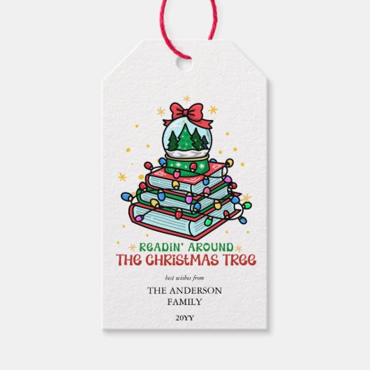 Festive Bookworm Readin’ Around the Christmas Tree Cadeaulabel (Voorkant)