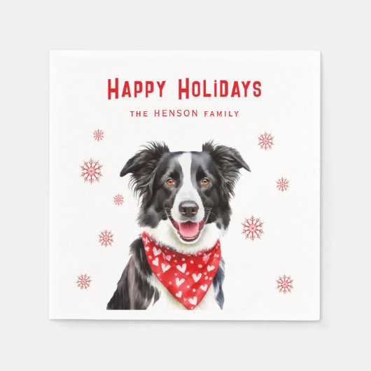 Festive Border Collie Red Heart Bandana Christmas Servet (Voorkant)