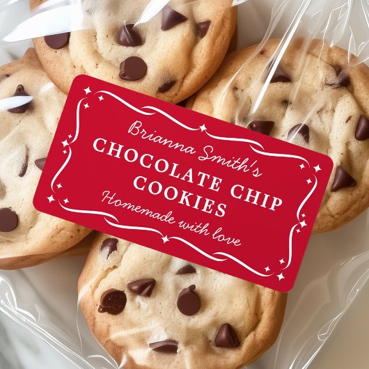 Festive border red Kerstkeuken bakken Etiket