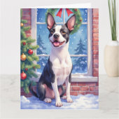 Festive Boston Terrier Christmas Art Kaart (Voorkant)