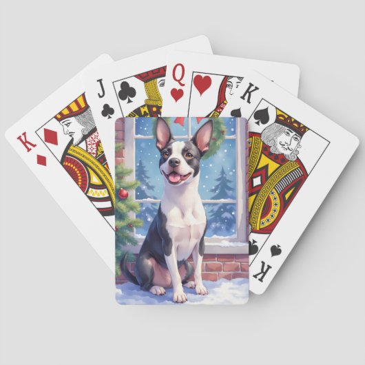 Festive Boston Terrier Christmas Art Pokerkaarten (Achterkant)