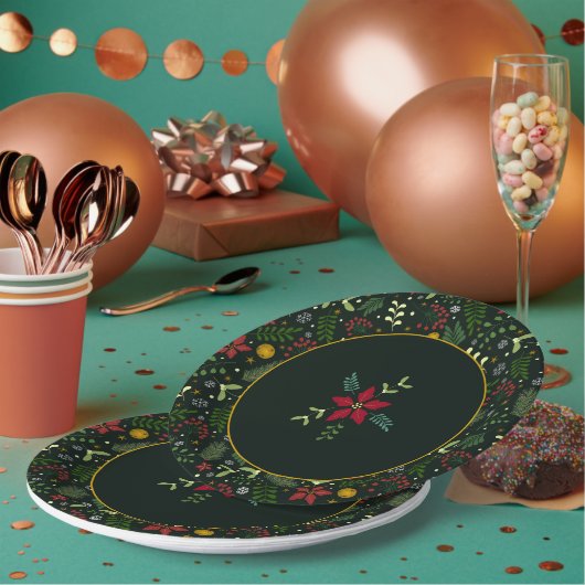 Festive Botanical Christmas Plate  Papieren Bordje (Multi)
