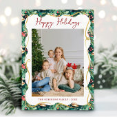 Festive Botanical Greenery Pattern Christmas Photo Feestdagenkaart