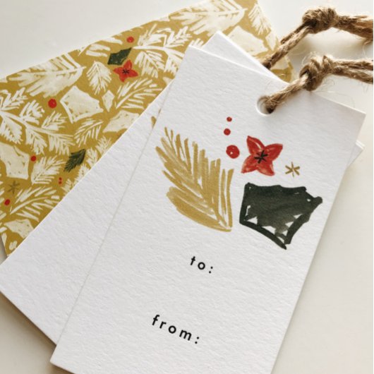 Festive Botanical kerstcadeautags Cadeaulabel