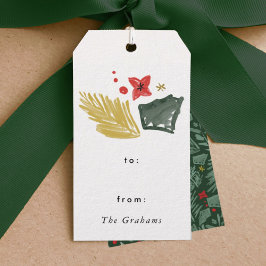 Festive Botanical kerstcadeautags Cadeaulabel