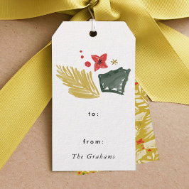 Festive Botanical kerstcadeautags Cadeaulabel