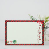 Festive Botanical Rustic Christmas Red Green Plaid Briefpapier (Staand voorkant)
