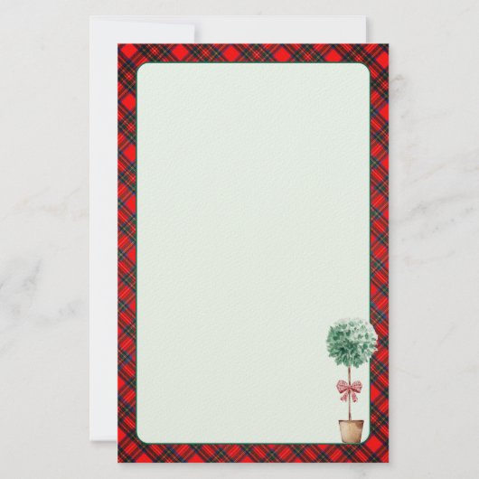 Festive Botanical Rustic Christmas Red Green Plaid Briefpapier (Achterkant)