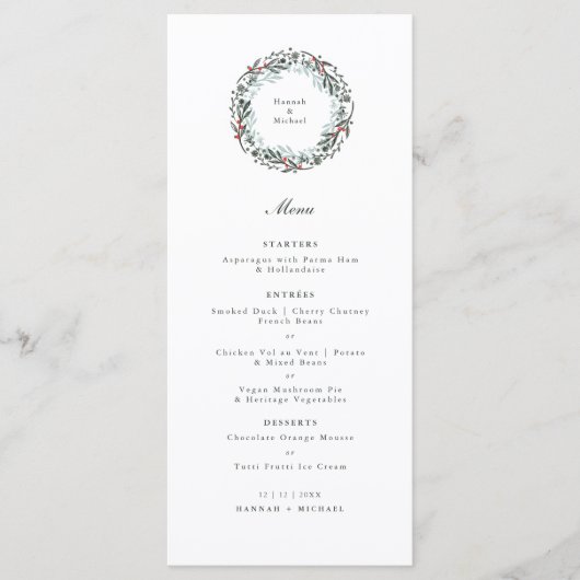 Festive botanical wreatding Wedding Breakfast Menu (Voorkant)