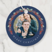 Festive Botanical Wreath Photo Christmas Bedankjes Labels (Voorkant)