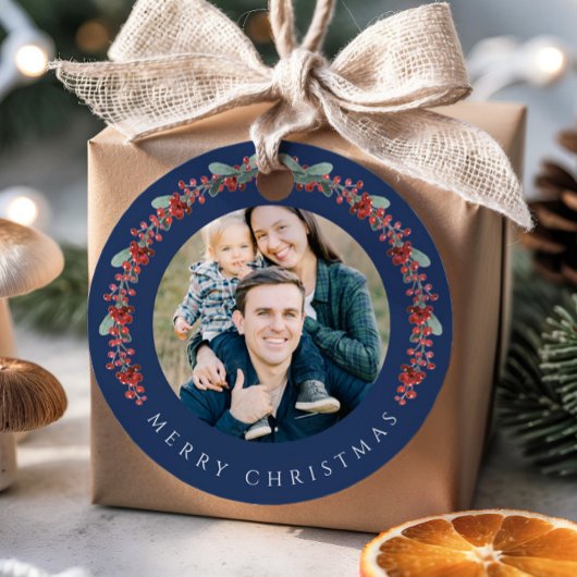 Festive Botanical Wreath Photo Christmas Bedankjes Labels