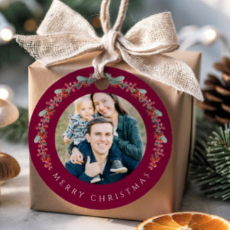 Festive Botanical Wreath Photo Christmas Bedankjes Labels