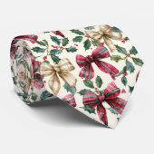 Festive Bow and Holly Christmas Pattern  Stropdas (Opgerold)