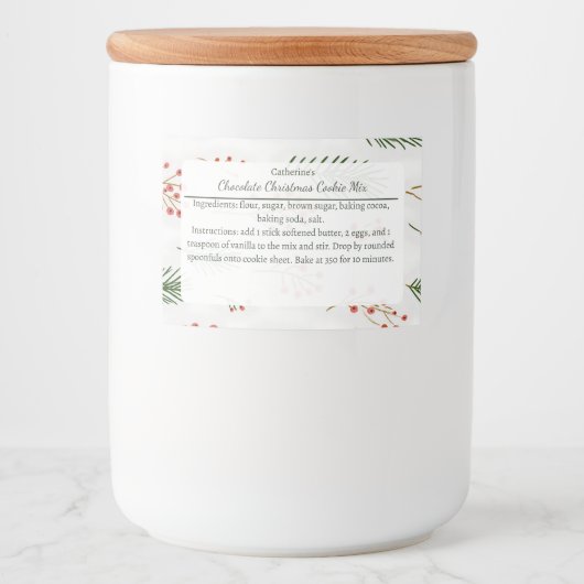 Festive Branches and Berries Christmas Baking Mix Voedselcontainer Etiket (Voorkant)