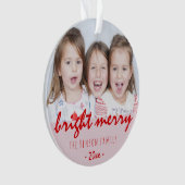 Festive Bright Merry Script Red Kerstfoto Ornament (voorkant)