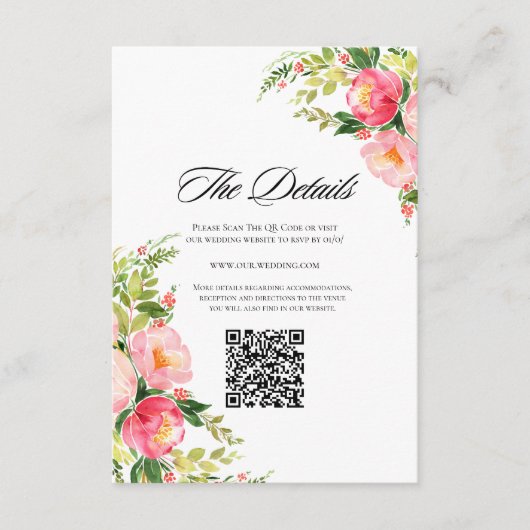 Festive Bright Pink Orange Flowers Wedding Informatiekaartje (Voorkant)